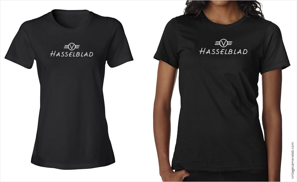 Hasselblad vintage logo women's black t-shirt at Vintage Camera Lab