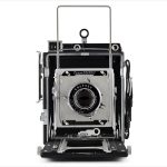 Graflex Crown Graphic (front view, peep finder and wire frame finder up)