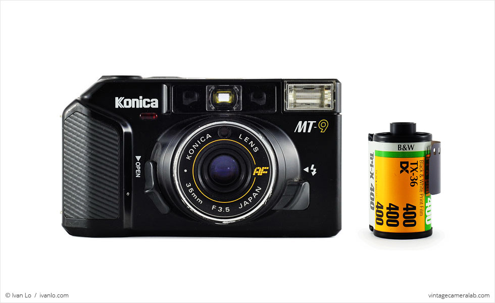 Konica MT-9 (with 35mm cassette for scale)