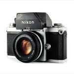 Nikon F (three quarters, with Nikkor 50mm f/1.8 lens)