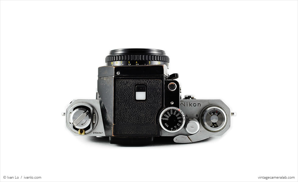 Nikon F (top view, with Nikkor 50mm f/1.8 lens)