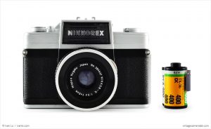 Nikon Nikkorex 35 II (with 35mm cassette for scale)