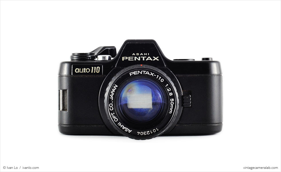 Pentax Auto 110 (front view, with Pentax-110 50mm f/2.8 lens)