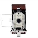 Polaroid Land Model 95A (front view, open, wire frame finder up)