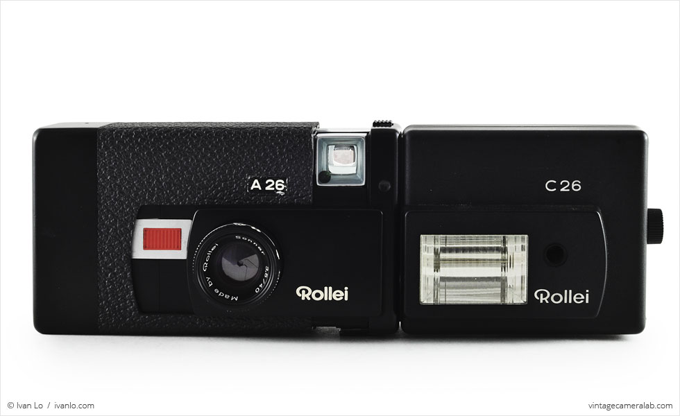 Rollei A26 (front view, open with C26 flash attachment)