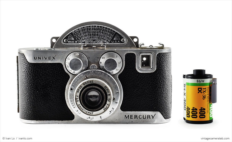 Univex Mercury CC with Tricor 35mm f/3.5 Anastigmat (with 35mm cassette for scale)