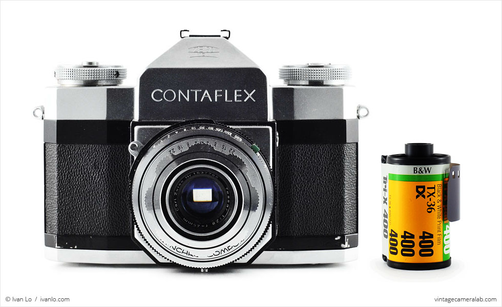 Zeiss Ikon Contaflex I (with 35mm cassette for scale)
